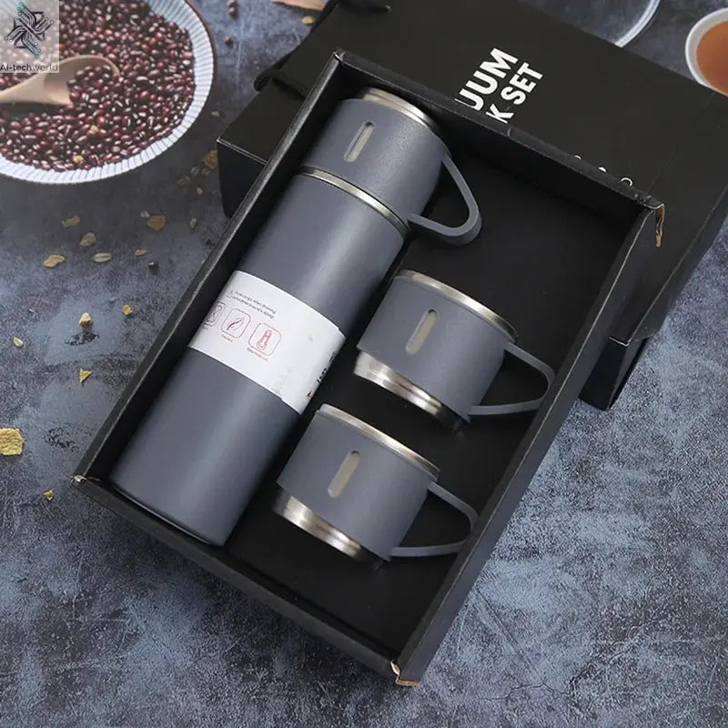 500ML Stainless Steel Vacuum Flask Gift Set Office Business Style Thermos Bottle Outdoor Hot Water Thermal Insulation Couple Cup Ai-TechWorld 