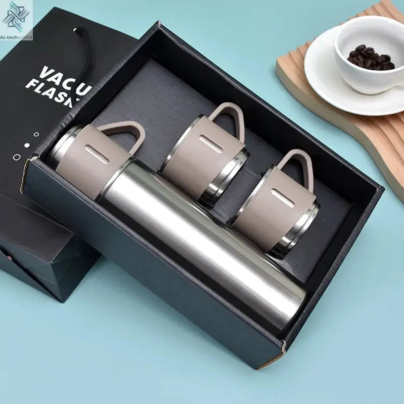 500ML Stainless Steel Vacuum Flask Gift Set Office Business Style Thermos Bottle Outdoor Hot Water Thermal Insulation Couple Cup Ai-TechWorld 