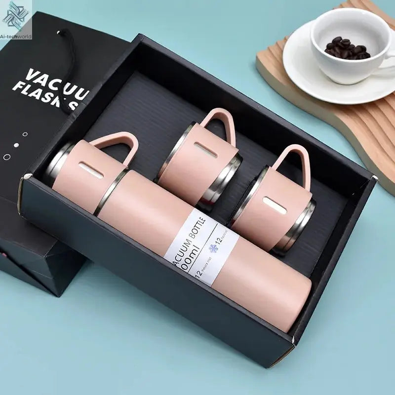 500ML Stainless Steel Vacuum Flask Gift Set Office Business Style Thermos Bottle Outdoor Hot Water Thermal Insulation Couple Cup Ai-TechWorld 