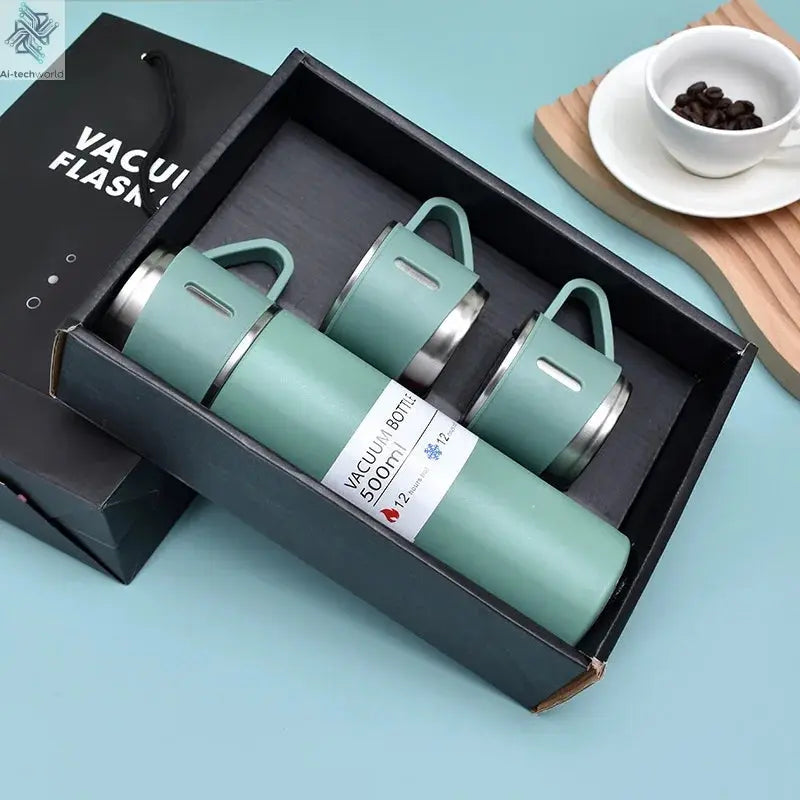 500ML Stainless Steel Vacuum Flask Gift Set Office Business Style Thermos Bottle Outdoor Hot Water Thermal Insulation Couple Cup Ai-TechWorld 