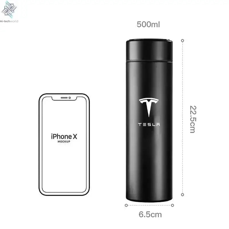 500ML Temperature Display Thermos Cup For Tesla Model 3 Model S Model X Model Y Roadster SpaceX Tesla Logo Car Thermos Bottle Ai-TechWorld 