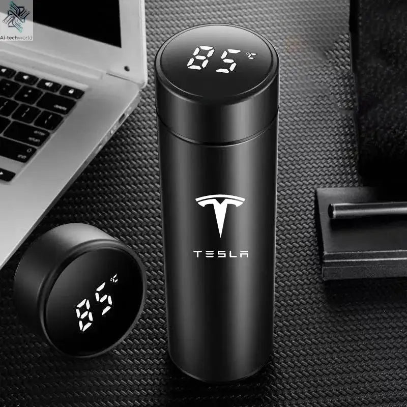 500ML Temperature Display Thermos Cup For Tesla Model 3 Model S Model X Model Y Roadster SpaceX Tesla Logo Car Thermos Bottle Ai-TechWorld 