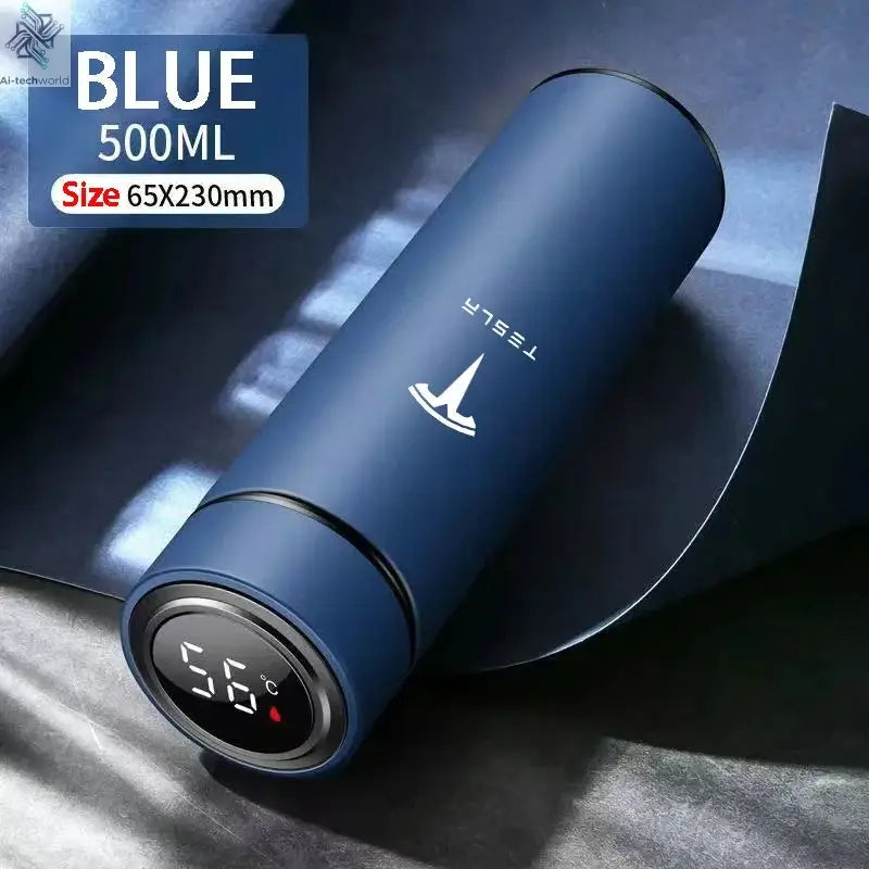 500ML Temperature Display Thermos Cup For Tesla Model 3 Model S Model X Model Y Roadster SpaceX Tesla Logo Car Thermos Bottle Ai-TechWorld 