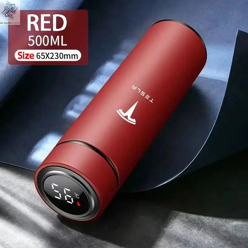500ML Temperature Display Thermos Cup For Tesla Model 3 Model S Model X Model Y Roadster SpaceX Tesla Logo Car Thermos Bottle Ai-TechWorld 
