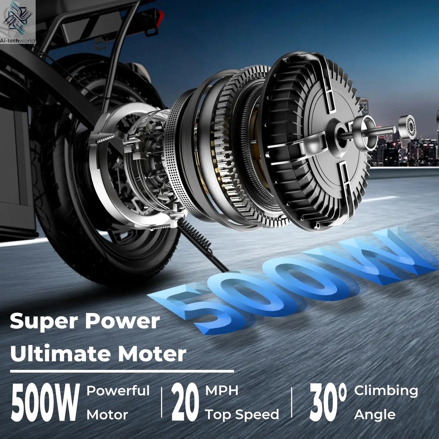 500W Adult Folding Electric Bike – 14" Compact Frame, 20 MPH - Ai - TechWorld