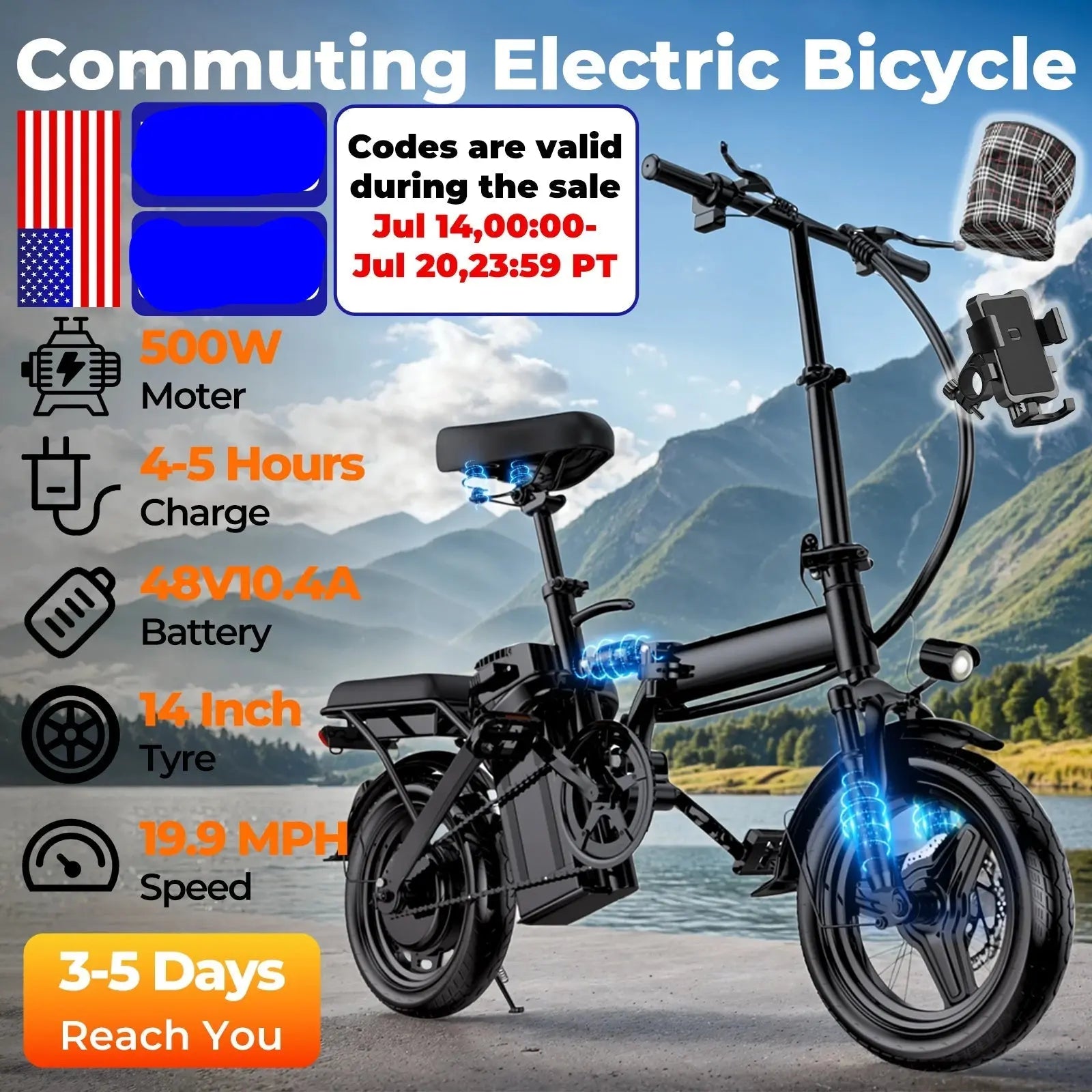500W Adult Folding Electric Bike – 14" Compact Frame, 20 MPH - Ai - TechWorld