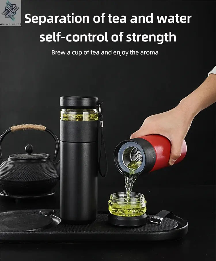 500ml Tea Infuser Vacuum Flask Stainless Steel Insulated Cup with Independent Tea Storage Handle Travel Mug Business Cup Gifts Ai-TechWorld 