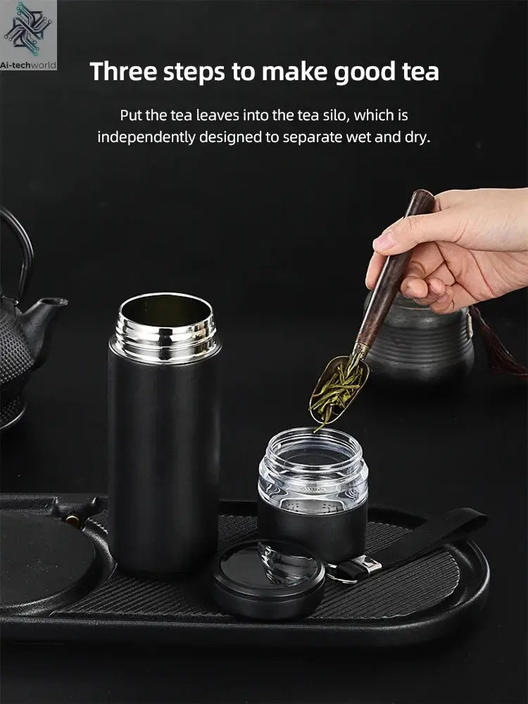 500ml Tea Infuser Vacuum Flask Stainless Steel Insulated Cup with Independent Tea Storage Handle Travel Mug Business Cup Gifts Ai-TechWorld 