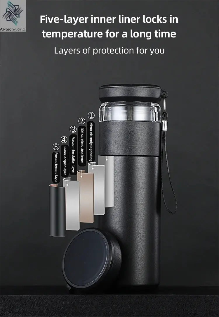 500ml Tea Infuser Vacuum Flask Stainless Steel Insulated Cup with Independent Tea Storage Handle Travel Mug Business Cup Gifts Ai-TechWorld 