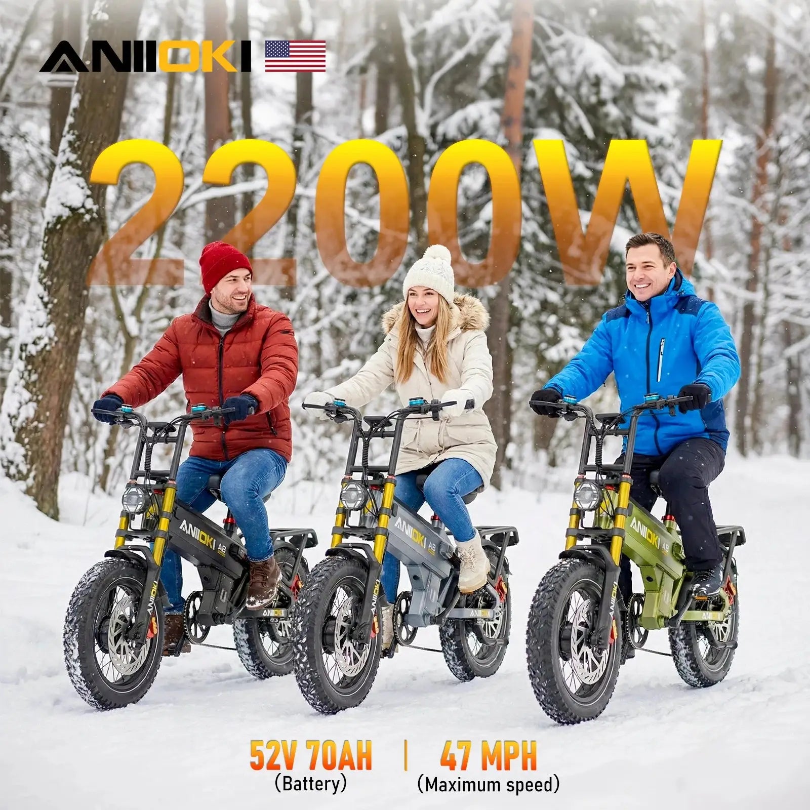 5400W Dual Motor Electric Bike 52V 70Ah 47mph Electric Bicycle ANIIOKI A8 Pro Max AWD Fat Tires 20"*4" E Bike Adult Ebike Ai-TechWorld 