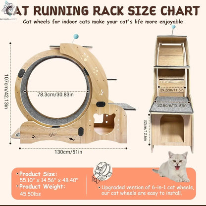 55-inch cat Wheel, 6-in-1 cat Wheels for Indoor Cats, Scratching Board, Detachable mat, Multi-Functional Indoor Pet /Training - Ai-TechWorld