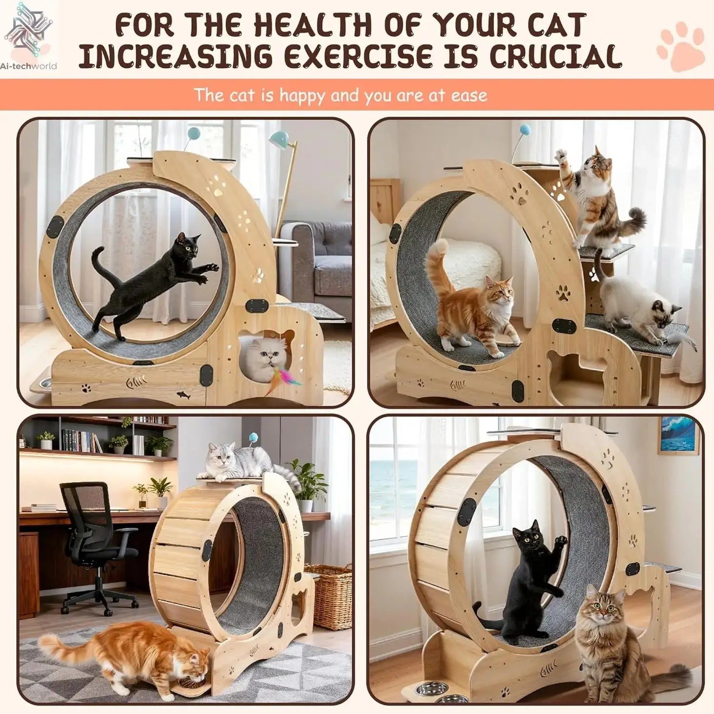 55-inch cat Wheel, 6-in-1 cat Wheels for Indoor Cats, Scratching Board, Detachable mat, Multi-Functional Indoor Pet /Training - Ai-TechWorld