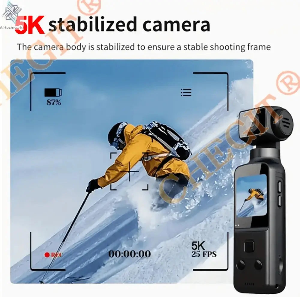 5K 4K WIFI Pocket Camcorder 1.3" Screen 270° Rotatable Mini sports Action Camera Anti-shake Cams EIS Portable Security Recorder Ai-TechWorld 