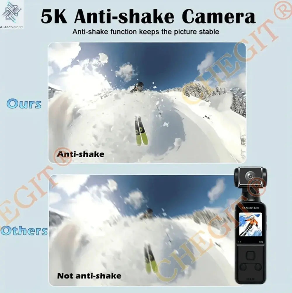 5K 4K WIFI Pocket Camcorder 1.3" Screen 270° Rotatable Mini sports Action Camera Anti-shake Cams EIS Portable Security Recorder Ai-TechWorld 