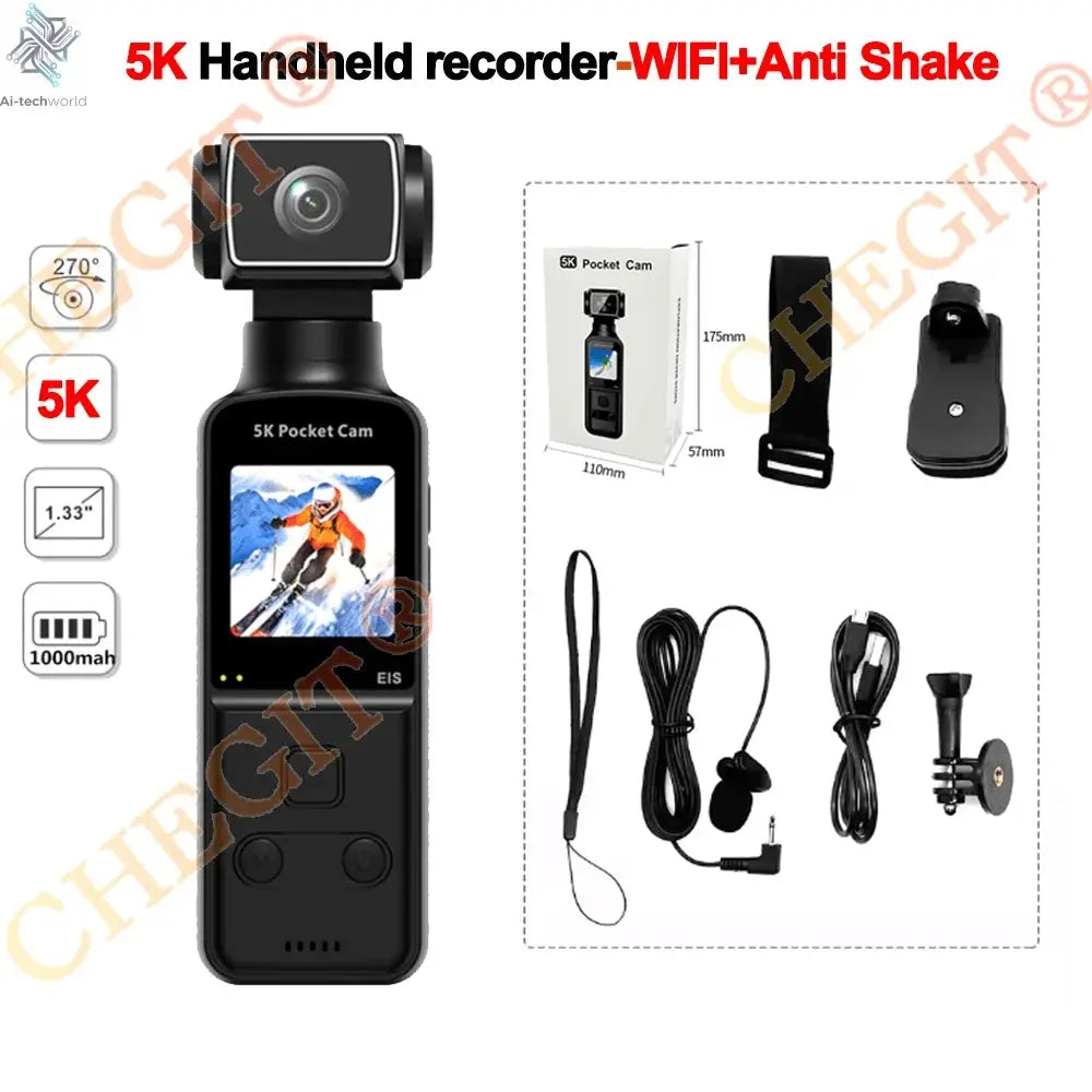 5K 4K WIFI Pocket Camcorder 1.3" Screen 270° Rotatable Mini sports Action Camera Anti-shake Cams EIS Portable Security Recorder Ai-TechWorld 