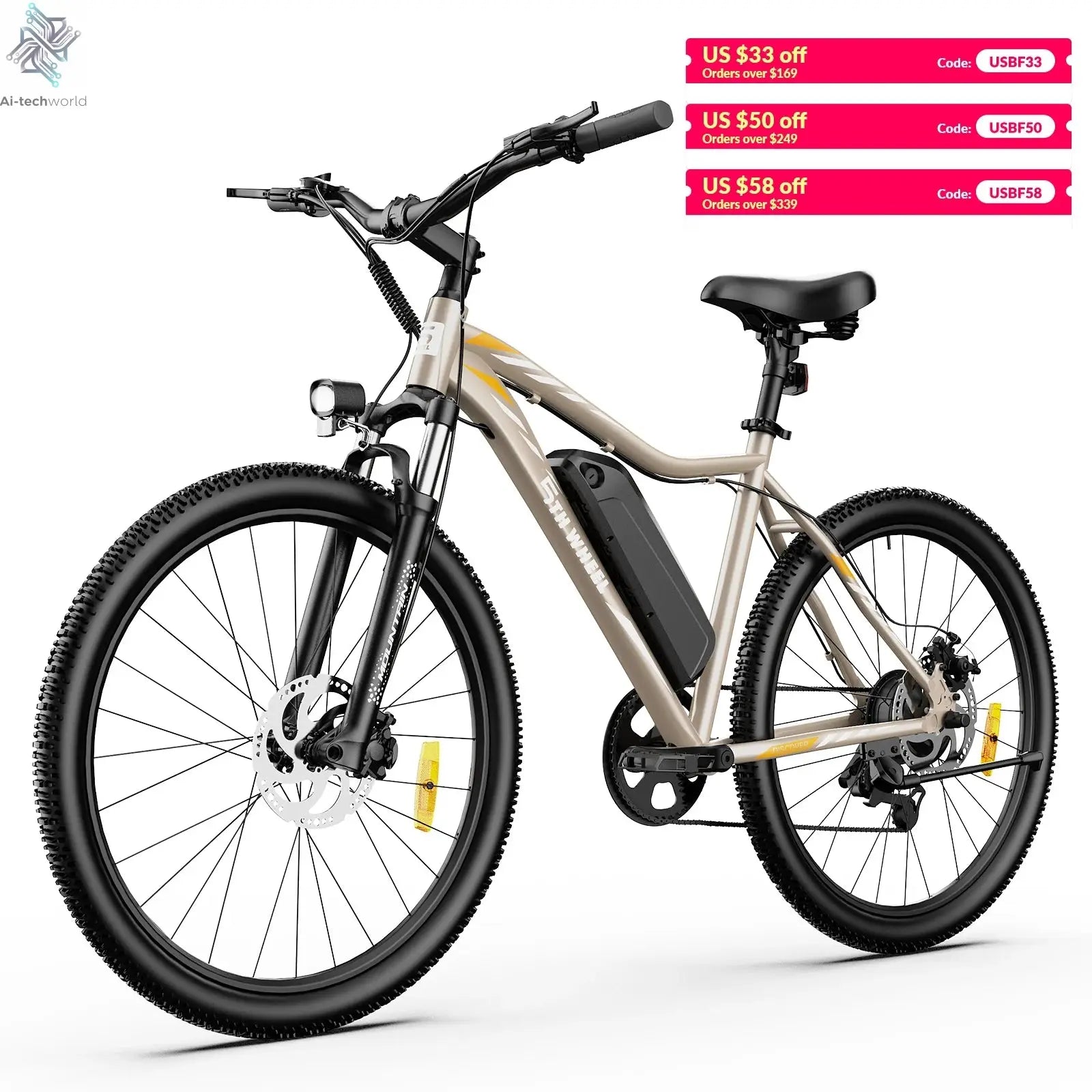 5TH WHEEL AB17 Electric Bike, 700W Peak Motor, 23 Mph Max Speed, Color LCD Display, Front Suspension (Gray) Ai-TechWorld 