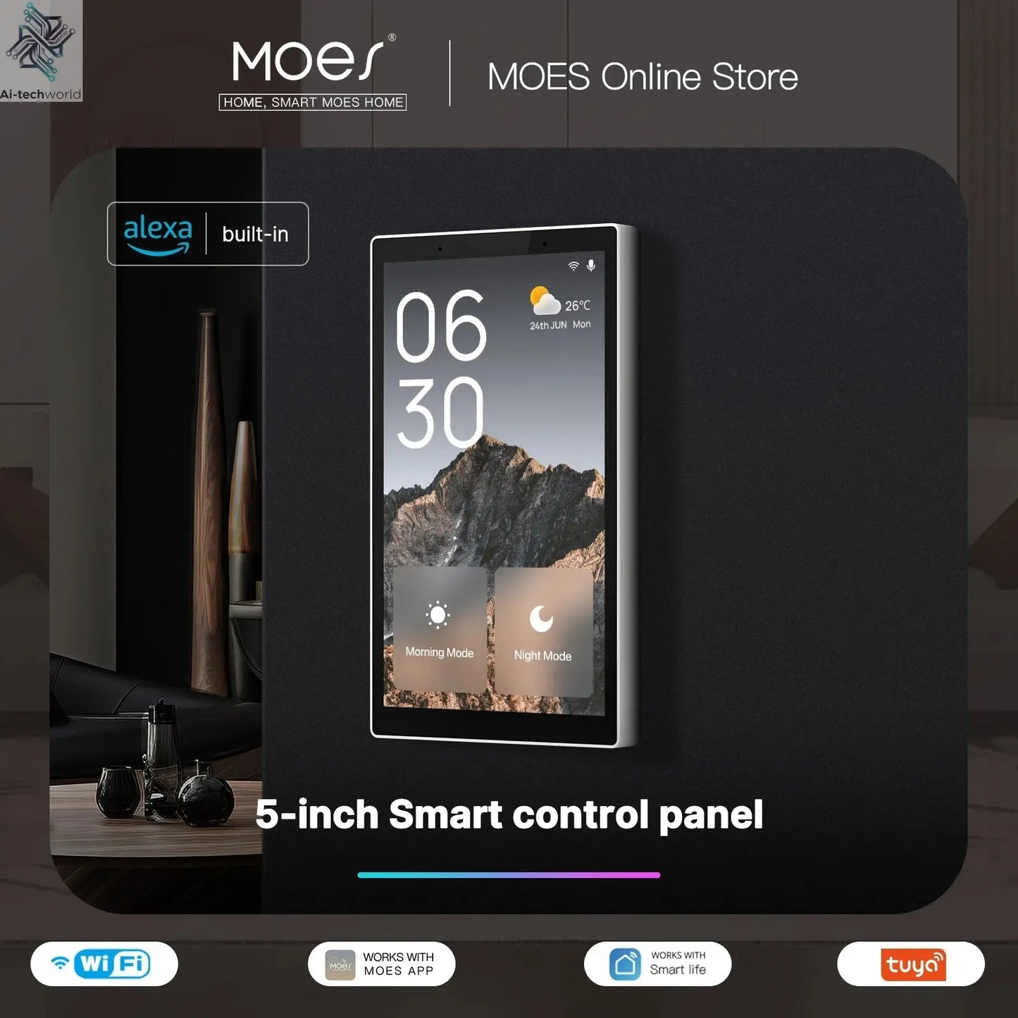 5" Touch Screen Alexa Gateway Control Panel - WiFi Smart, ZigBee, Voice & Scene Control Ai-TechWorld