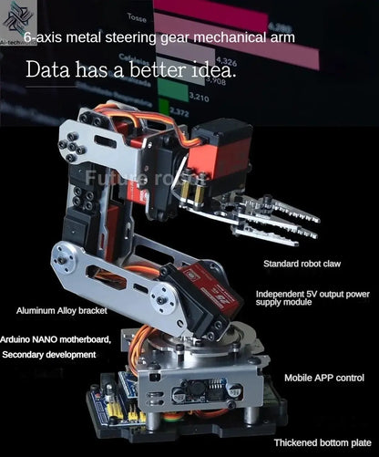 6 Dof Robot Arm Clamp Claw APP RC Control Metal Mechanical Robotics with Digital Servos for Arduino DIY Kit Programmable Robot Ai-TechWorld 