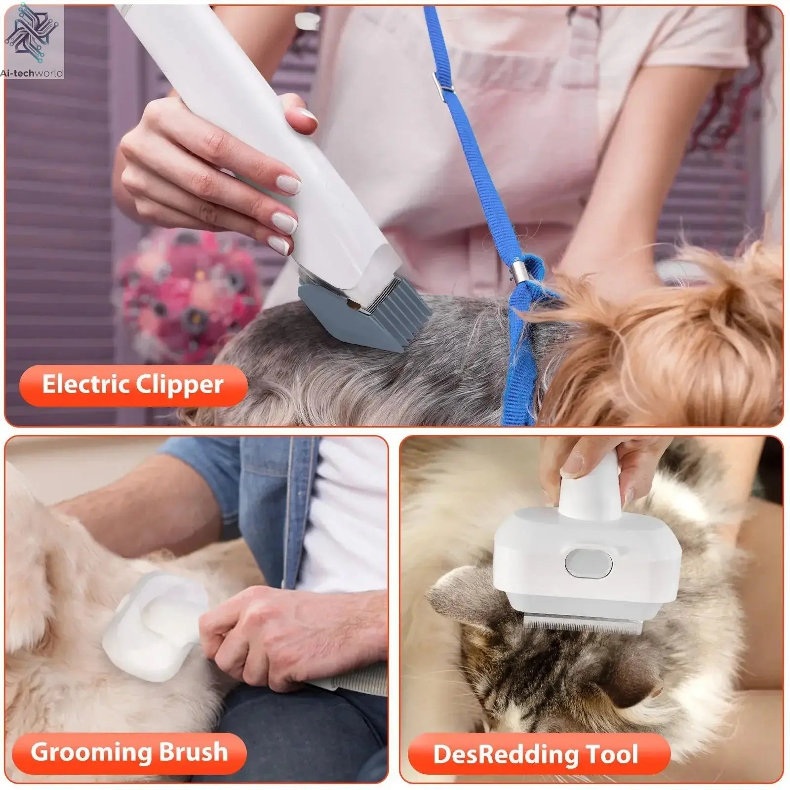 6 In 1 Dog Hair Vacuum & Cat Dog Grooming Kit Pet Grooming Vacuum with 2.5L Capacity Large Suction & Low Noise Pet Hair Cleaner Ai-TechWorld 