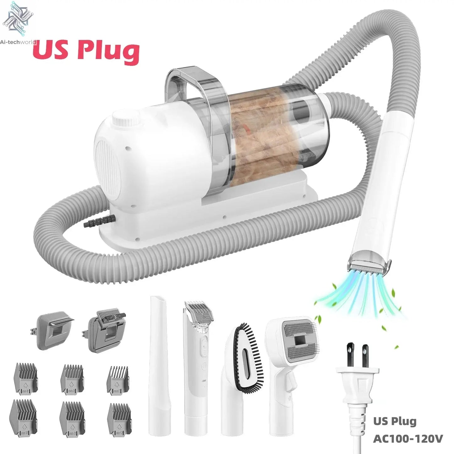 6 In 1 Dog Hair Vacuum & Cat Dog Grooming Kit Pet Grooming Vacuum with 2.5L Capacity Large Suction & Low Noise Pet Hair Cleaner Ai-TechWorld 