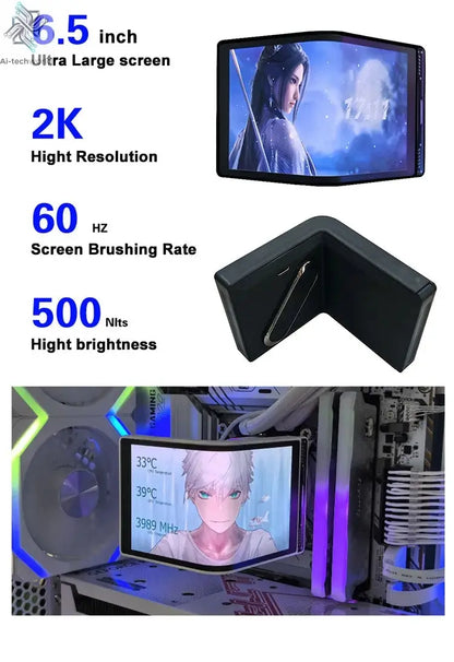 6.5 Inch AMOLED Flexible Display 360 Water Cooled Curved Screen Chassis Monitoring Secondary Monitor 3D Video 2k Bendable Ai-TechWorld 