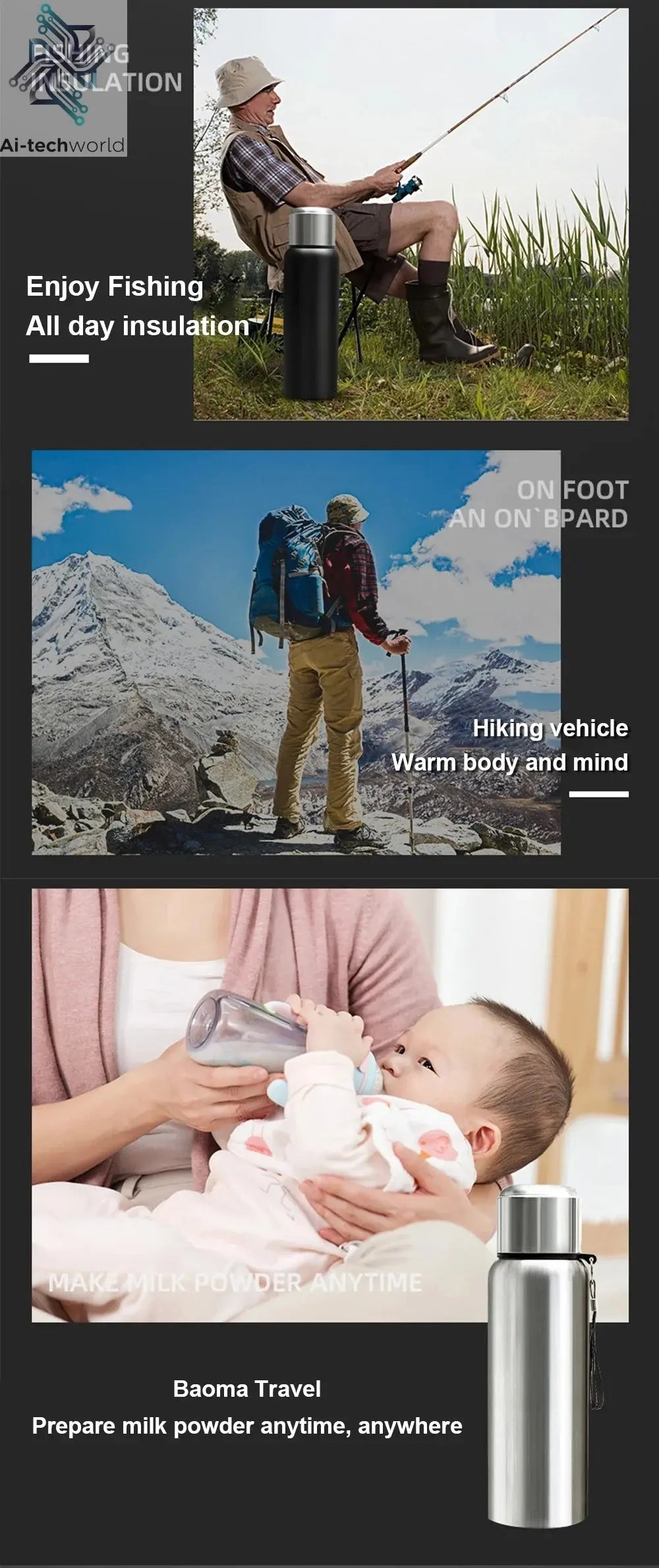 600-1500ml 316 Stainless Steel Thermos Bottle LED Temperature Display  Thermal Mug Vacuum Flask Water Bottle For Outdoor Camping Ai-TechWorld 