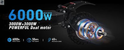 6000W High Power Adult Electric Scooter  Off-Road Commute Foldable 60V 38Ah Large Battery 60 Miles Range 50 Mph Fast E-Scooter Ai-TechWorld 