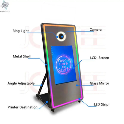 65 inch Magic Mirror Photo Booth 32in Touch Screen Built-in Mini PC Portable Mirror Photo Booth Selfie Machine for Partys Events - Ai-TechWorld