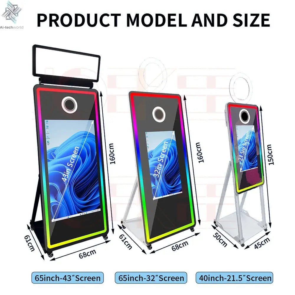 65 inch Magic Mirror Photo Booth 32in Touch Screen Built-in Mini PC Portable Mirror Photo Booth Selfie Machine for Partys Events - Ai-TechWorld