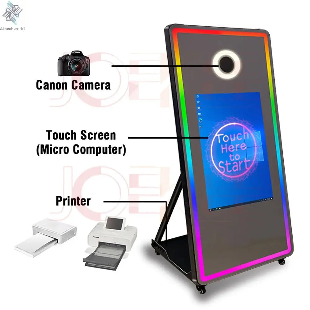 65 inch Magic Mirror Photo Booth 32in Touch Screen Built-in Mini PC Portable Mirror Photo Booth Selfie Machine for Partys Events - Ai-TechWorld