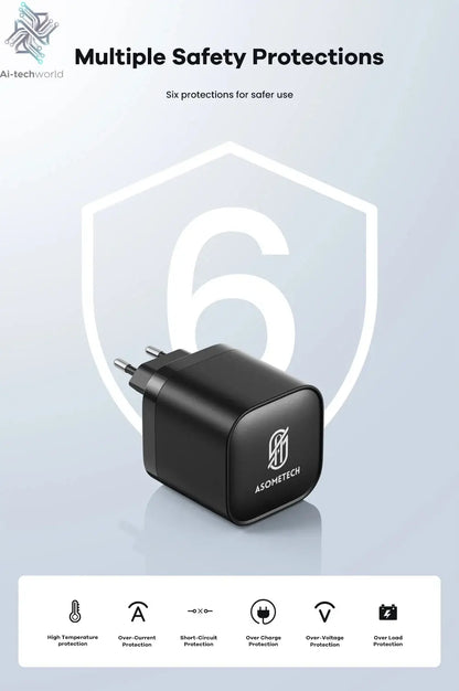 65W GaN USB Charger with Type C Retractable Cable 3 Port QC4.0 PD3.0 PPS Fast Charger for Macbook Laptop iPhone 16 15 14 Xiaomi - Ai-TechWorld