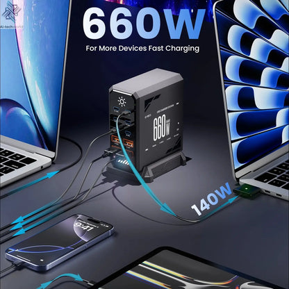 660W GaN USB Charger Station 10 Port Desktop Fast USB Type C Charger 140W PD3.1 PPS Quick Charger For Macbook iPhone 16 Samsung Ai-TechWorld 