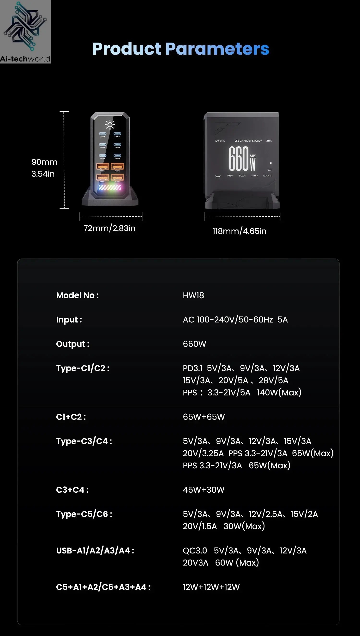 660W GaN USB Charger Station 10 Port Desktop Fast USB Type C Charger 140W PD3.1 PPS Quick Charger For Macbook iPhone 16 Samsung Ai-TechWorld 