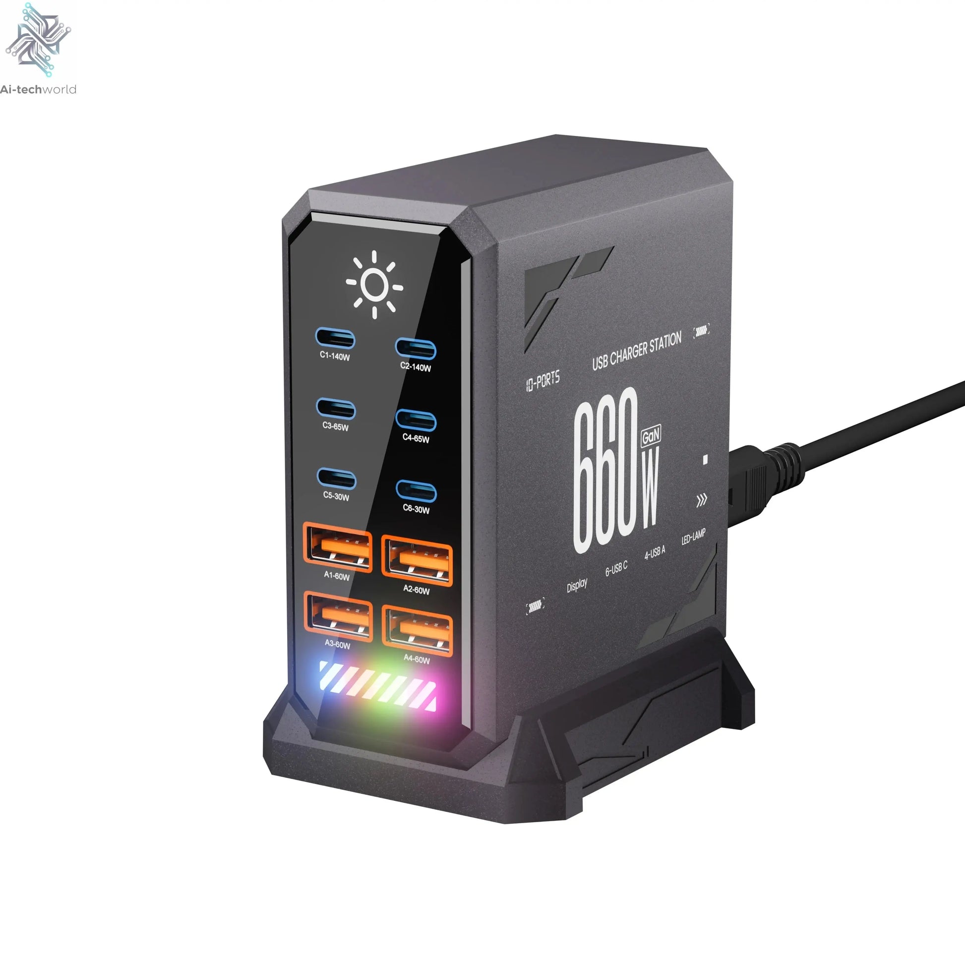 660W GaN USB Charger Station 10 Port Desktop Fast USB Type C Charger 140W PD3.1 PPS Quick Charger For Macbook iPhone 16 Samsung Ai-TechWorld 