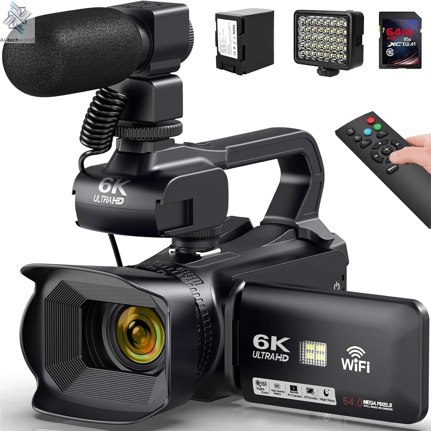 6K Ultra HD Professional Video Cameras for Photography 18X Digital Zoom YouTube Live Streaming Camcorders 64MP Vlogging Recorder Ai-TechWorld