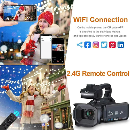6K Ultra HD Professional Video Cameras for Photography 18X Digital Zoom YouTube Live Streaming Camcorders 64MP Vlogging Recorder Ai-TechWorld