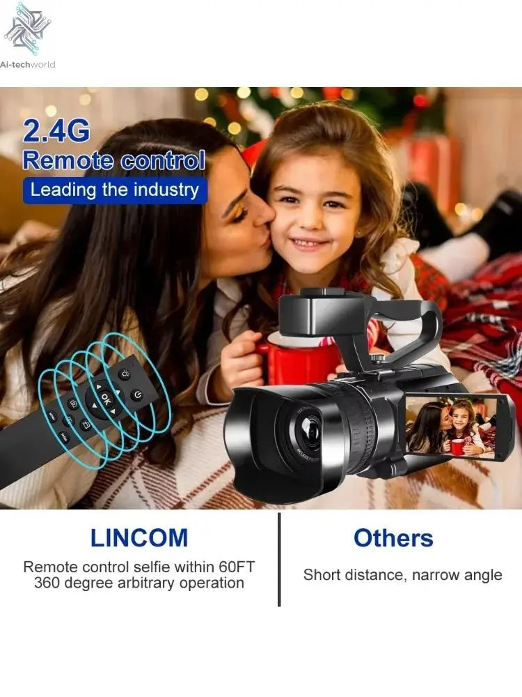 6K Ultra HD Professional Video Cameras for Photography 18X Digital Zoom YouTube Live Streaming Camcorders 64MP Vlogging Recorder Ai-TechWorld