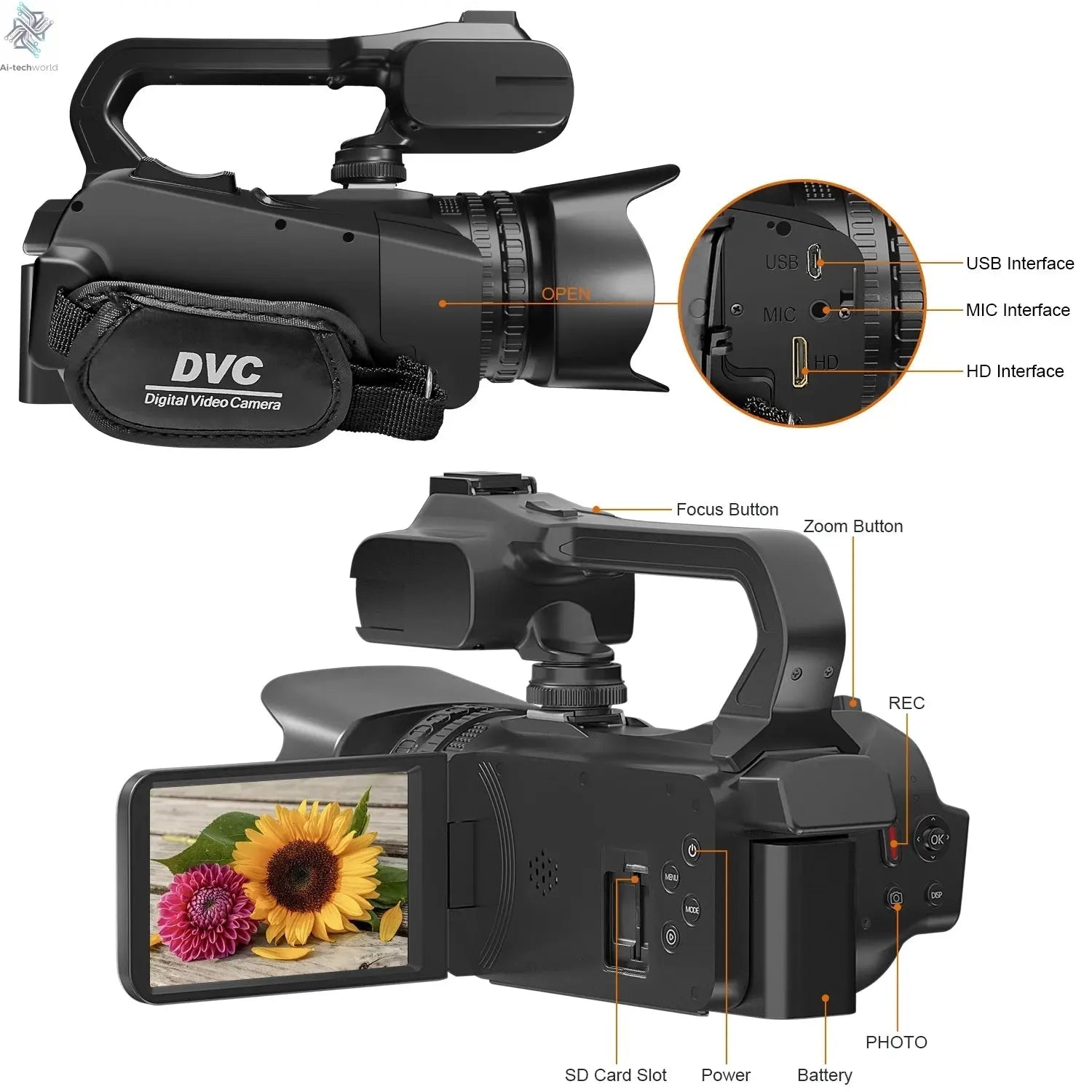6K Ultra HD Professional Video Cameras for Photography 18X Digital Zoom YouTube Live Streaming Camcorders 64MP Vlogging Recorder Ai-TechWorld