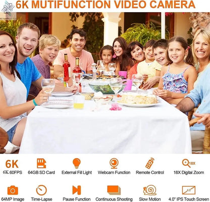 6K Ultra HD Professional Video Cameras for Photography 18X Digital Zoom YouTube Live Streaming Camcorders 64MP Vlogging Recorder Ai-TechWorld