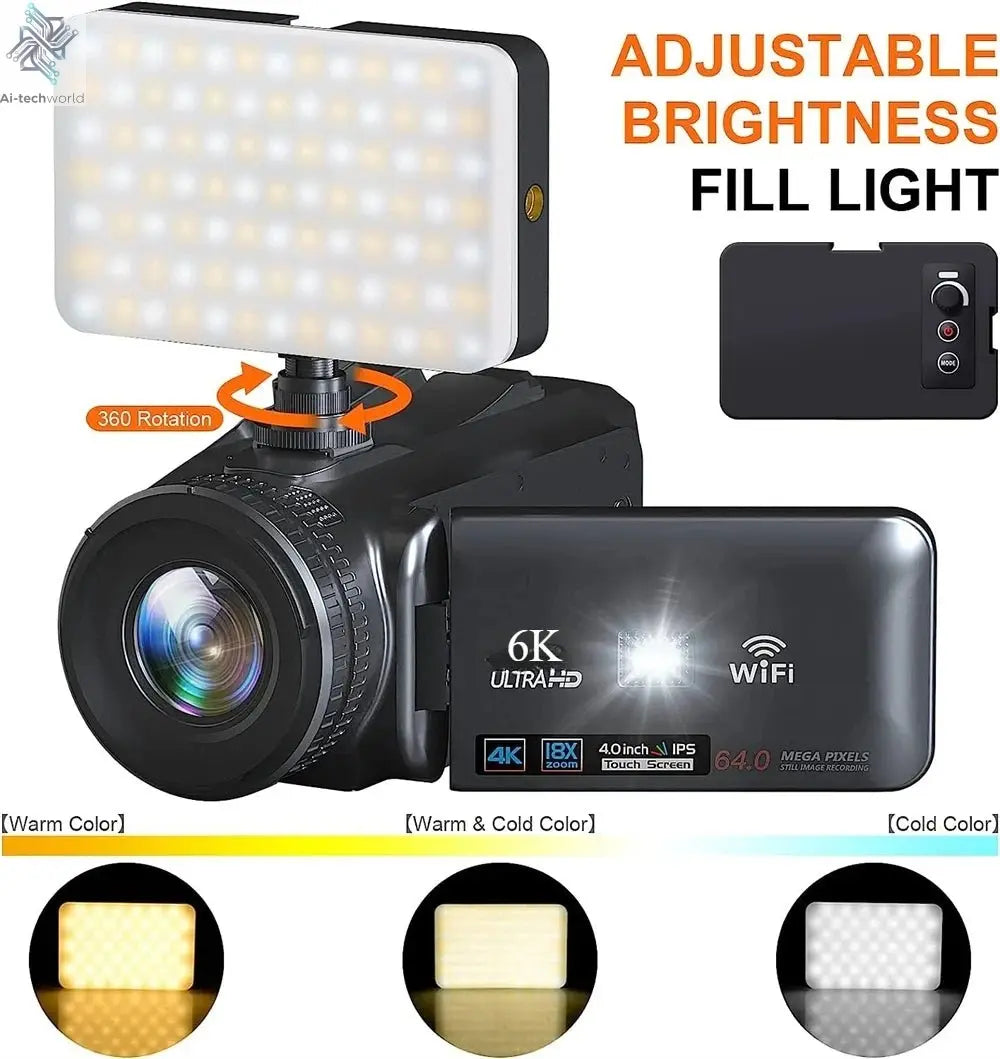 6K Ultra HD Professional Video Cameras for Photography 18X Digital Zoom YouTube Live Streaming Camcorders 64MP Vlogging Recorder Ai-TechWorld