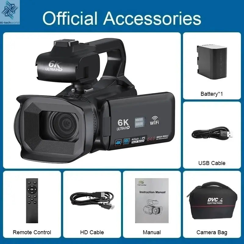 6K Ultra HD Professional Video Cameras for Photography 18X Digital Zoom YouTube Live Streaming Camcorders 64MP Vlogging Recorder Ai-TechWorld