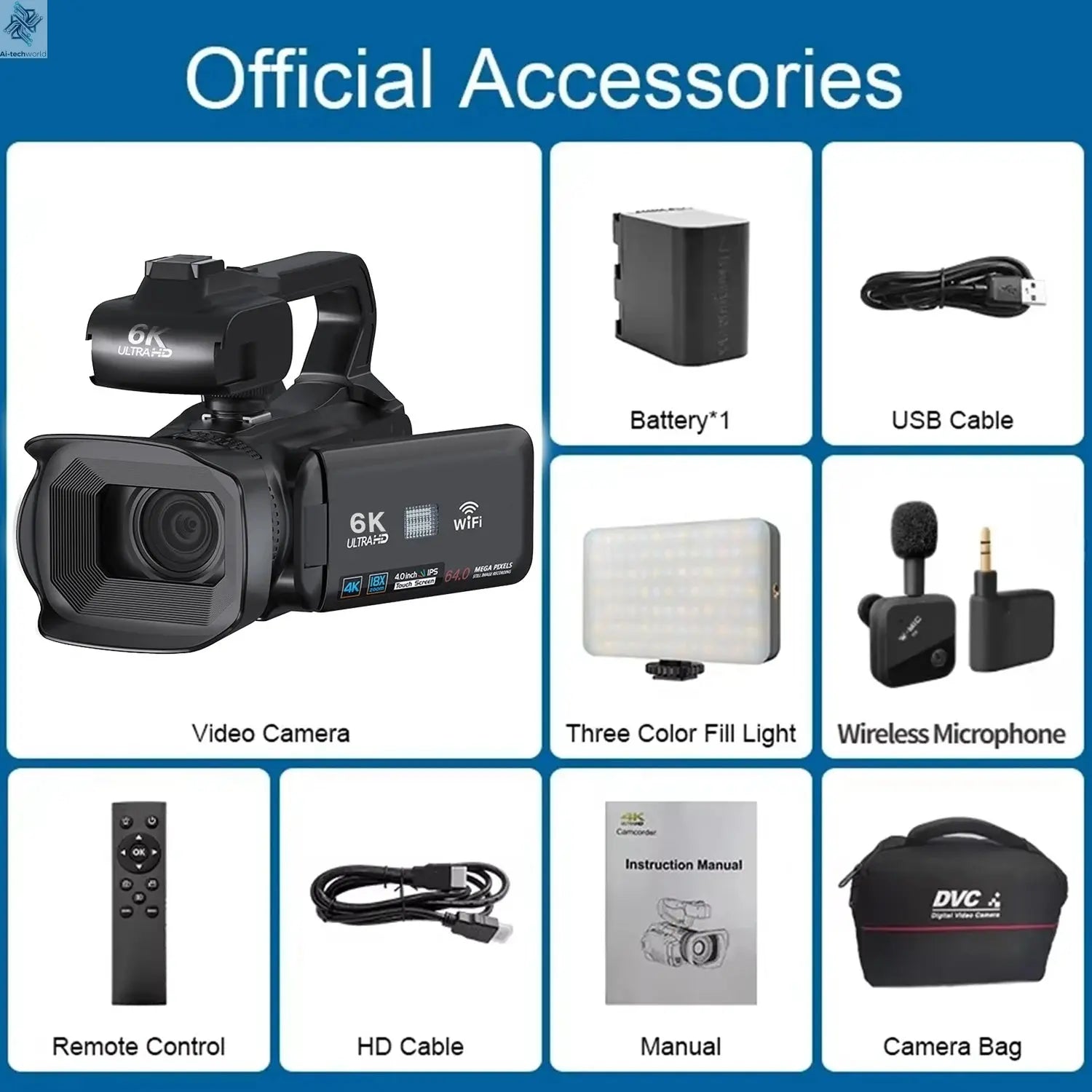 6K Ultra HD Professional Video Cameras for Photography 18X Digital Zoom YouTube Live Streaming Camcorders 64MP Vlogging Recorder Ai-TechWorld