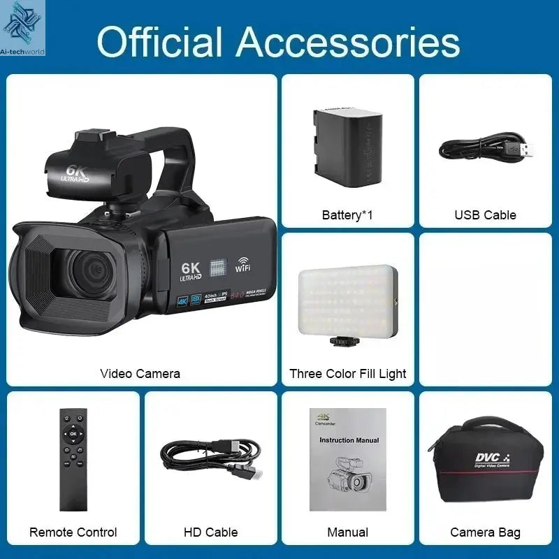 6K Ultra HD Professional Video Cameras for Photography 18X Digital Zoom YouTube Live Streaming Camcorders 64MP Vlogging Recorder Ai-TechWorld