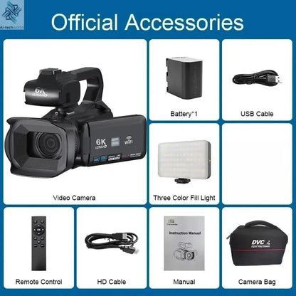 6K Ultra HD Professional Video Cameras for Photography 18X Digital Zoom YouTube Live Streaming Camcorders 64MP Vlogging Recorder Ai-TechWorld