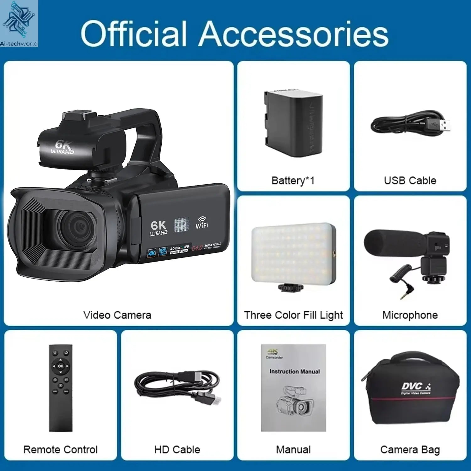 6K Ultra HD Professional Video Cameras for Photography 18X Digital Zoom YouTube Live Streaming Camcorders 64MP Vlogging Recorder Ai-TechWorld