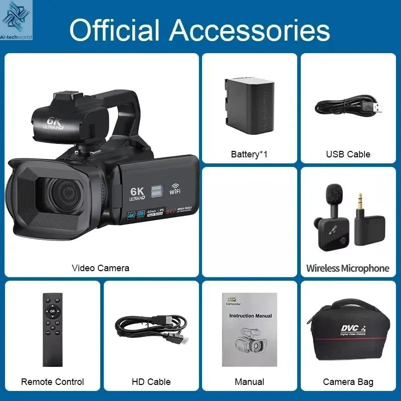 6K Ultra HD Professional Video Cameras for Photography 18X Digital Zoom YouTube Live Streaming Camcorders 64MP Vlogging Recorder Ai-TechWorld