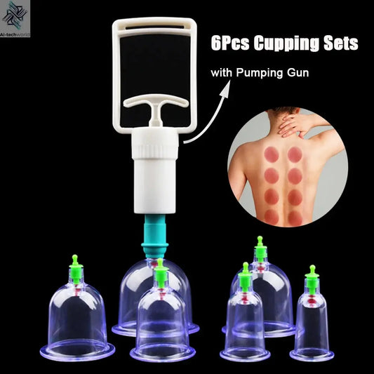 6Pcs Vacuum Cupping Set with Pumping Gun Suction Cups Anti Cellulite Cans Body Back Cupping Massager Jars Vacuum Cupping - Ai-TechWorld