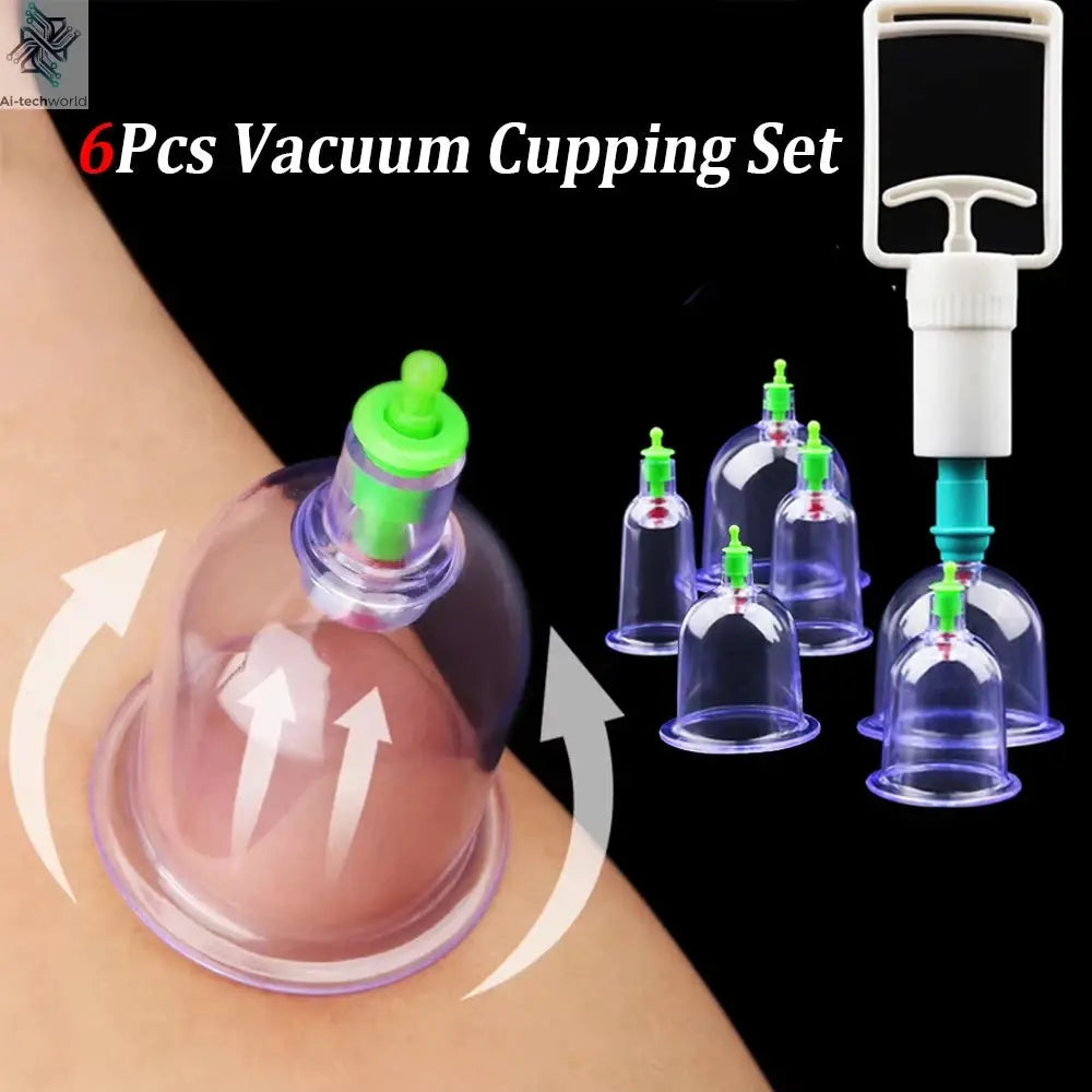 6Pcs Vacuum Cupping Set with Pumping Gun Suction Cups Anti Cellulite Cans Body Back Cupping Massager Jars Vacuum Cupping - Ai-TechWorld