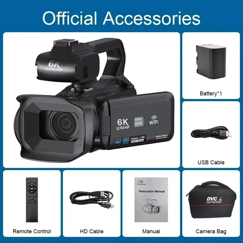 6K Ultra HD Professional Video Cameras for Photography 18X Digital Zoom YouTube Live Streaming Camcorders 64MP Vlogging Recorder Ai-TechWorld