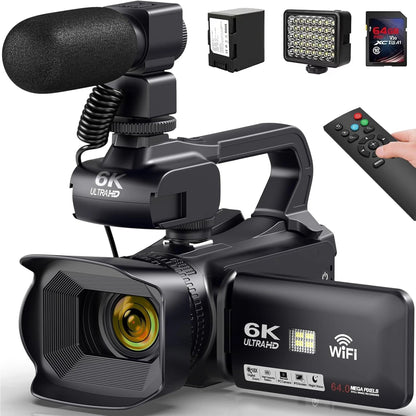 6K Ultra HD Professional Video Cameras for Photography 18X Digital Zoom YouTube Live Streaming Camcorders 64MP Vlogging Recorder Ai-TechWorld